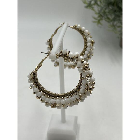 Lilly Pulitzer GWP Resort White Gold Tone Hoop Dangling Beads Earrings New - Picture 9 of 11